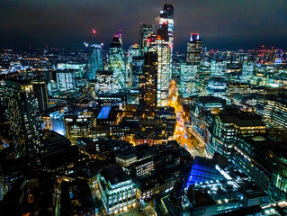 Poster - Aerial view of London city in the night, UK