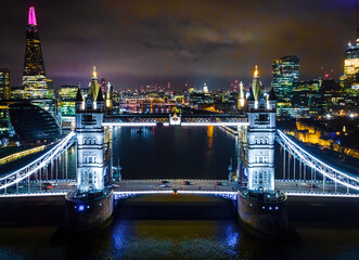 Canvas Print - Aerial view of Tower bridge in the night during Christmas time