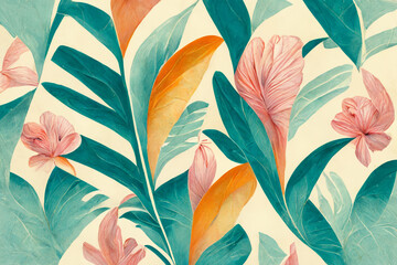 Sticker - abstract floral tropical pattern as a background.AI generated