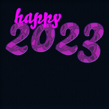 2023 Hot Pink Dotted Retro Psychedelic Pattern Against A Midnight Blue Background. New Year's Eve Illustration.