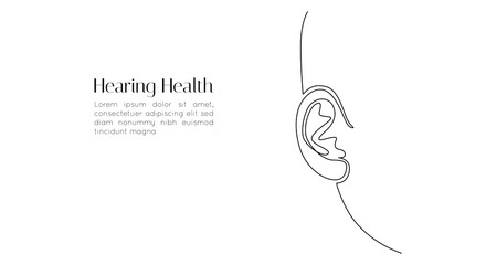 Fototapete - One continuous line drawing of human ear. Modern Symbol of hearing health and sensory aid in simple linear style. Mascot concept for world deaf day editable stroke. Doodle vector illustration