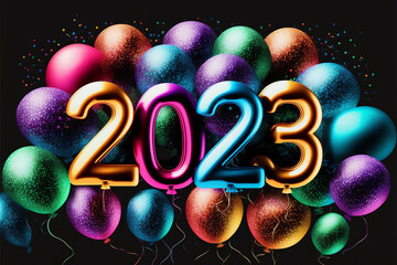 Happy New Year, 2023, Background Illustration, Disco, Party, Colorful, Neon, Isolated, New Years banner, Generative AI