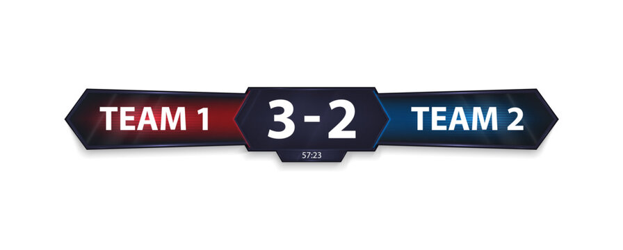 Wall Mural -  - Versus battle scoreboard, Futuristic design callout titles. Sport competition, VS, esport, fight, boxing, challenge, tournament. 3D Sports scoreboard with score, time, team or player names. Versus