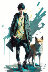 Canvas Print - anime boy with his dog