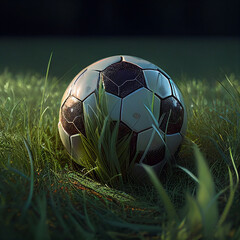 soccer ball lies on the green grass, generative AI