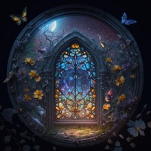 A Stained Glass Portal To A Fantasy World