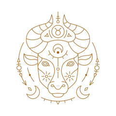 taurus zodiac astrology horoscope stylized sign thin line. elegant symbol of esoteric, zodiacal astr