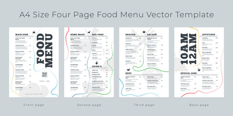 Wall Mural - Restaurant cafe menu, template design,
A4 size, Four page food menu template