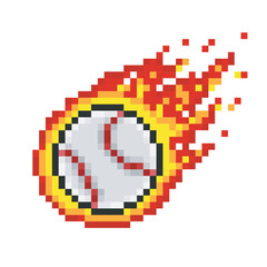 Wall Mural - Baseball ball on fire, sport pixel art