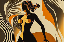 Abstract Illustration Of The Female Form. Beautiful Retro Woman With Vintage Style. Colorful Background Design With 1960 Era Vibe. Created With Generative AI.  