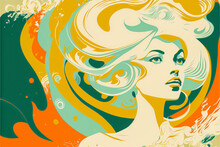 Abstract Illustration Of The Female Form. Beautiful Retro Woman With Vintage Style. Colorful Background Design With 1960 Era Vibe. Created With Generative AI.  