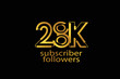 © @literallysleepy - 28K, 28.000 subscribers or followers blocks style with gold color on black background for social media and internet-vector