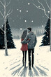Winter Couple Illustrated in the snow 