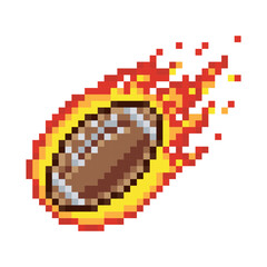 Wall Mural - American football ball in fire, sport pixel art