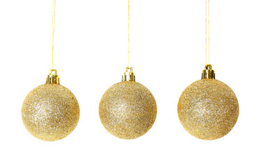 Golden Christmas balls isolated on white background
