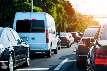 Canvas Print - Traffic jam with row of car in a city street road