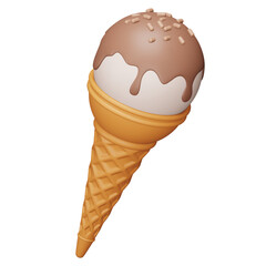 Sticker - Chocolate ice cream cone 3d rendering isometric icon.