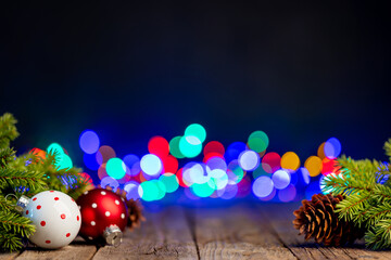Fototapete - Christmas tree branch with decor