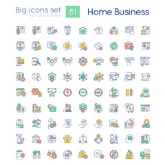 Wall Mural - Home business RGB color big icons set. Small manufacturing. Working remotely. Isolated vector illustrations. Simple filled line drawings collection. Editable stroke. Quicksand-Light font used
