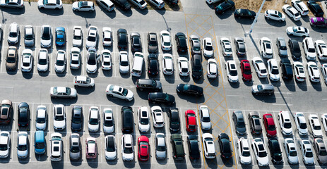 Wall Mural - Aerial view of big car parking