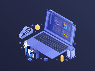 Wall Mural - online tax isometric dark gradient illustration. suitable for mobile app, website, banner, diagrams,
