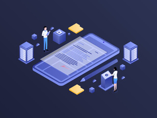 Wall Mural - digital signature isometric dark gradient illustration. suitable for mobile app, website, banner, di