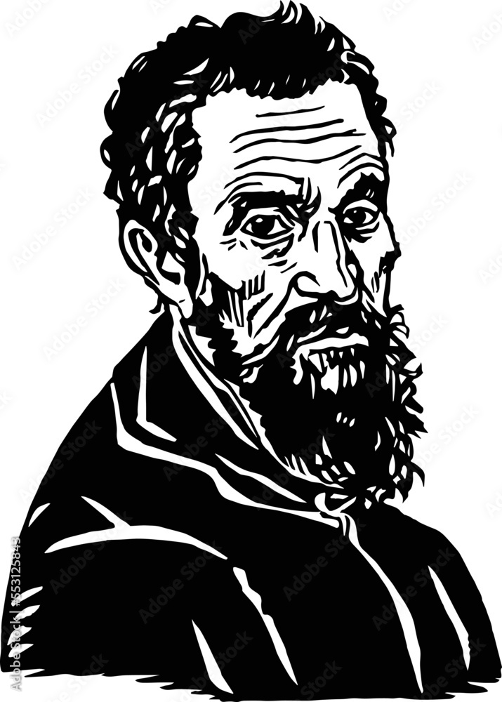 ミケランジェロ MICHELANGELO DRAWINGS ミケランジェロの肖像画 Michelangelo Stock Vector | Adobe Stock
