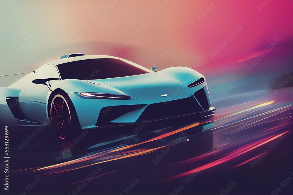 Abstract modern sports car riding on the high speed. Blurred motion ...