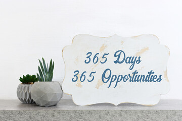 Picture frame with inspirational text about opportunities, on a white background