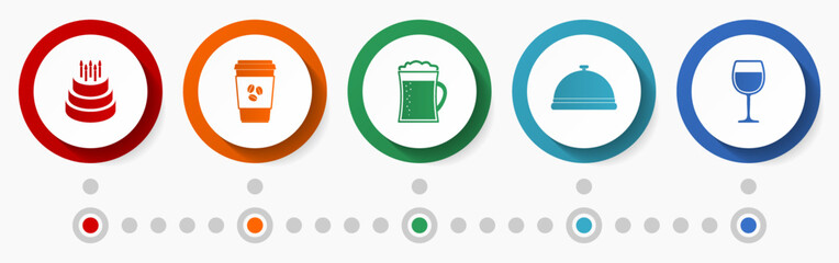 Aufkleber - Restaurant vector icon set, food and drink concept  flat design colorful buttons, infographic template