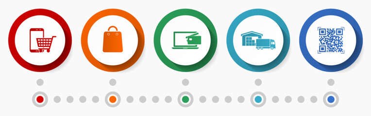 Aufkleber - Online shop vector icon set, business flat design web buttons, commercial infographic template