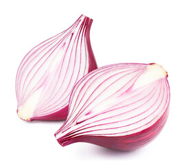 Delicious red onions, isolated on white background