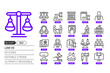 Law 03 related, pixel perfect, editable stroke, up scalable, line, vector bloop icon set.