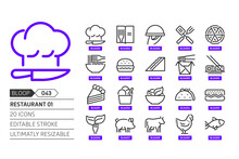 Restaurant 01 Related, Pixel Perfect, Editable Stroke, Up Scalable, Line, Vector Bloop Icon Set.