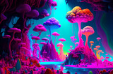 Fototapeta Kosmos - Fluorescent Dreamy Mystical colorful glowing fantasy world Imagination of start of mind