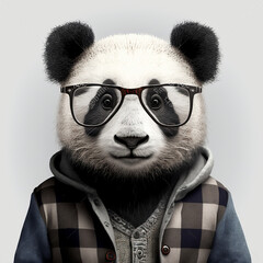 Hipster panda wearing clothes and glasses. Rabbit portrait. Generative ai