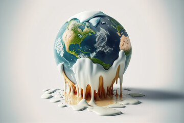 Wall Mural - Planet earth melting. Climate change and global warming concept. Generative ai