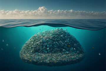 Wall Mural - The ocean full of plastic waste. microplastic polluting the sea. Generative ai
