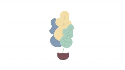 Wall Mural - Animated health houseplant object. Cultivating exotic plants at home. Full sized flat item on white background with alpha channel transparency. Colorful cartoon style HD video footage for animation