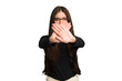 Young caucasian brunette long hair woman cutout isolated doing a denial gesture