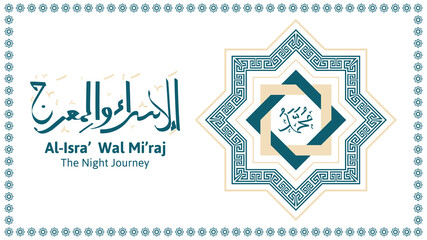 Sticker - Isra Miraj background design with arabic calligraphy. suitable for social media post, greeting card, etc.