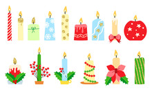 Christmas Candle Icon Set. Festive Candle Collection