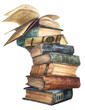 © Oly - Stack of old books. Watercolor illustration