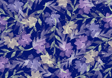 Texture, Scarf Print With Watercolor Abstract Flowers, Leaves On A Dark Background. Provence-style Texture For Design , Textiles, Packaging