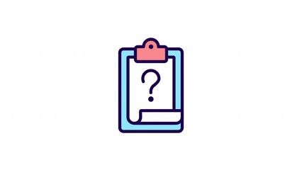 Sticker - Animated task question color icon. Writing pad. Risk management. Education, business. Seamless loop HD video with alpha channel on transparent background. Simple filled line motion graphic animation