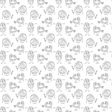 Fototapeta Londyn - Sakura mochi pattern17. Seamless pattern with three cute mochi character. Doodle cartoon vector illustration.