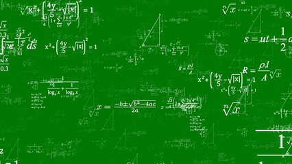 Mathematical formulas. Maths. Scientific and educational concept. Science. Chromakey background. Green screen.