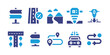 Road icon set. Vector illustration. Containing mountain, jackhammer, road signs, road drill, street, route, road, holidays, street sign