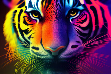Canvas Print - tiger pour thick split colorful paint liquid,3d render, dark background