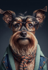 Canvas Print - Hipster dog wearing clothes and glasses. dog portrait. Generative ai